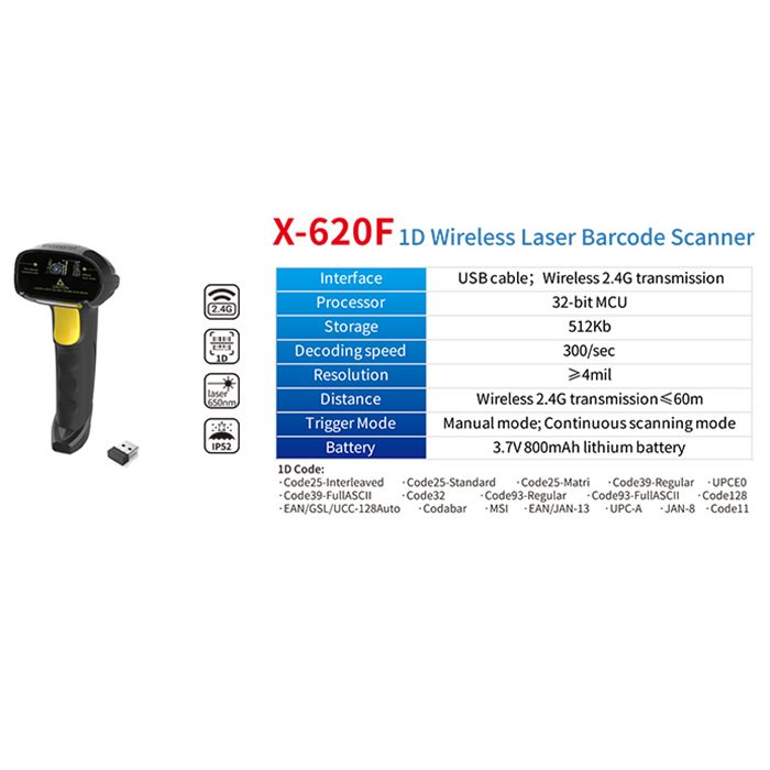 Scanner de codes-barres filaire laser 1D X-530